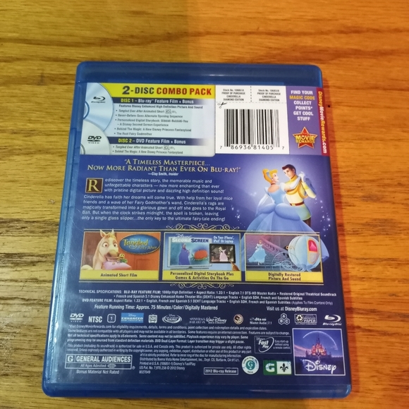 Walt Disney's CINDERELLA Diamond Edition on BLU-RAY + DVD - Picture 2 of 2